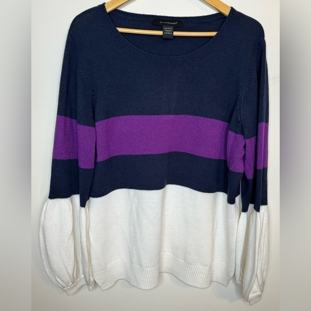 Ashley Stewart Women’s Rib Knit Stripe Balloon Sleeve Sweater Size 18/20